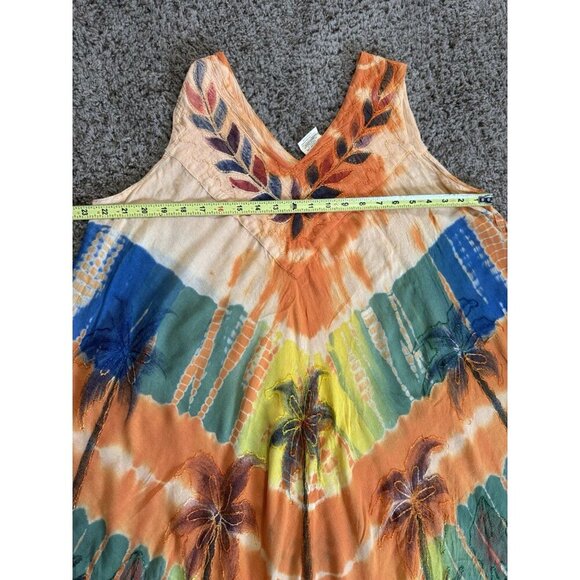 Womens Dress Tie Dye Embroidered Cover Up Tropical Palm Trees Beach FREE SIZE - Picture 15 of 16